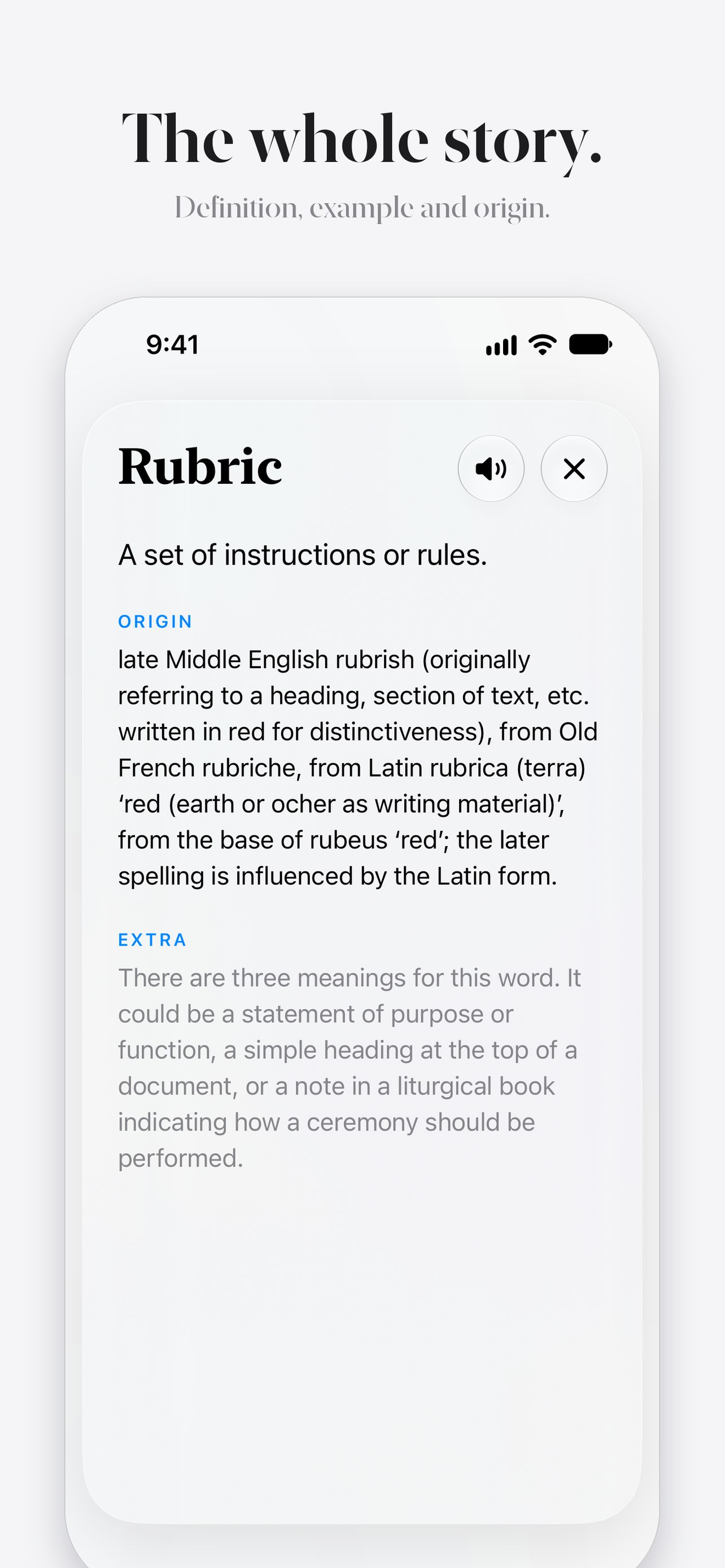 Word detail with definition, origin and extra notes