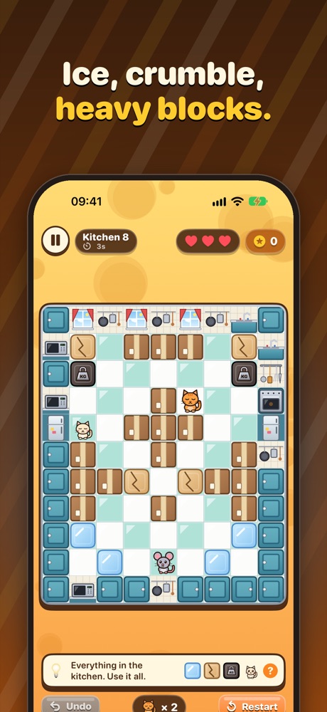 A Kitchen level with ice, fragile and heavy blocks