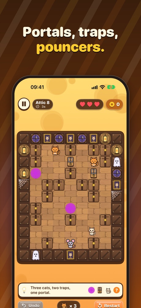 An Attic level with portals, mousetraps and pouncers