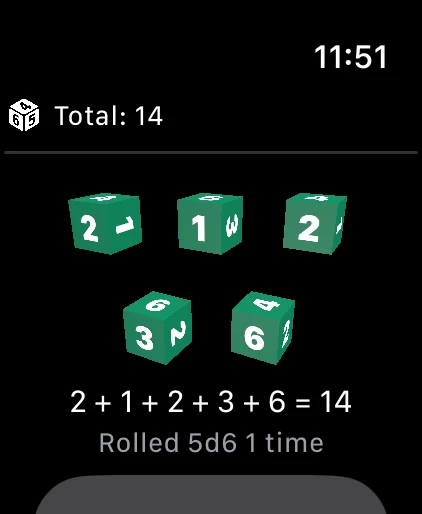 Five d6 rolled together with the total