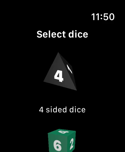 Dice selection list starting with a d4
