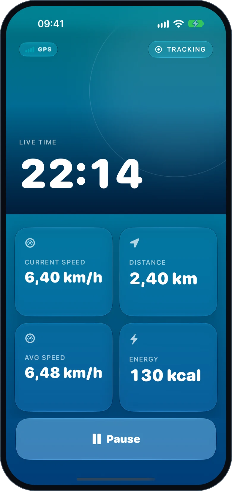 SUP Tracker active workout screen