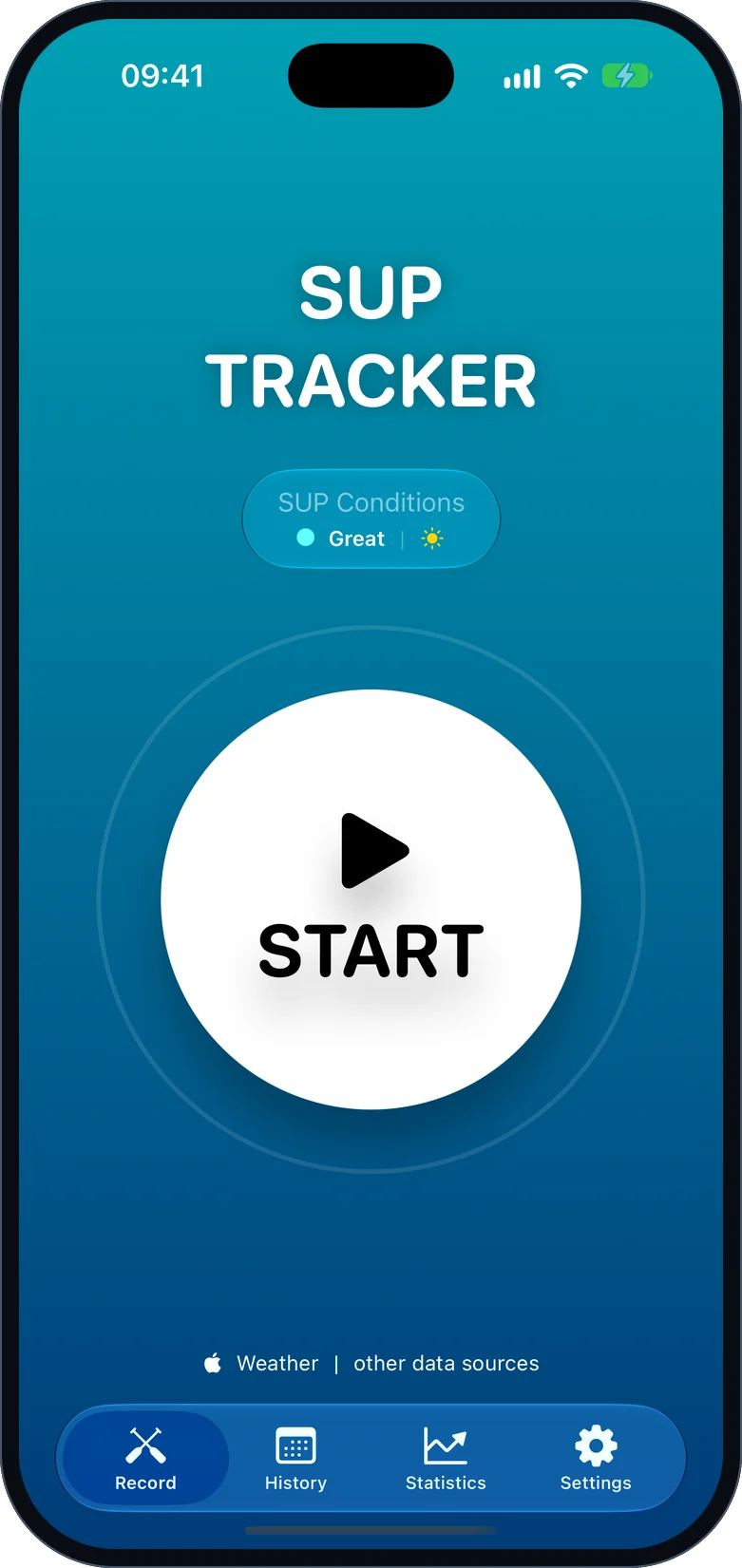 SUP Tracker start screen