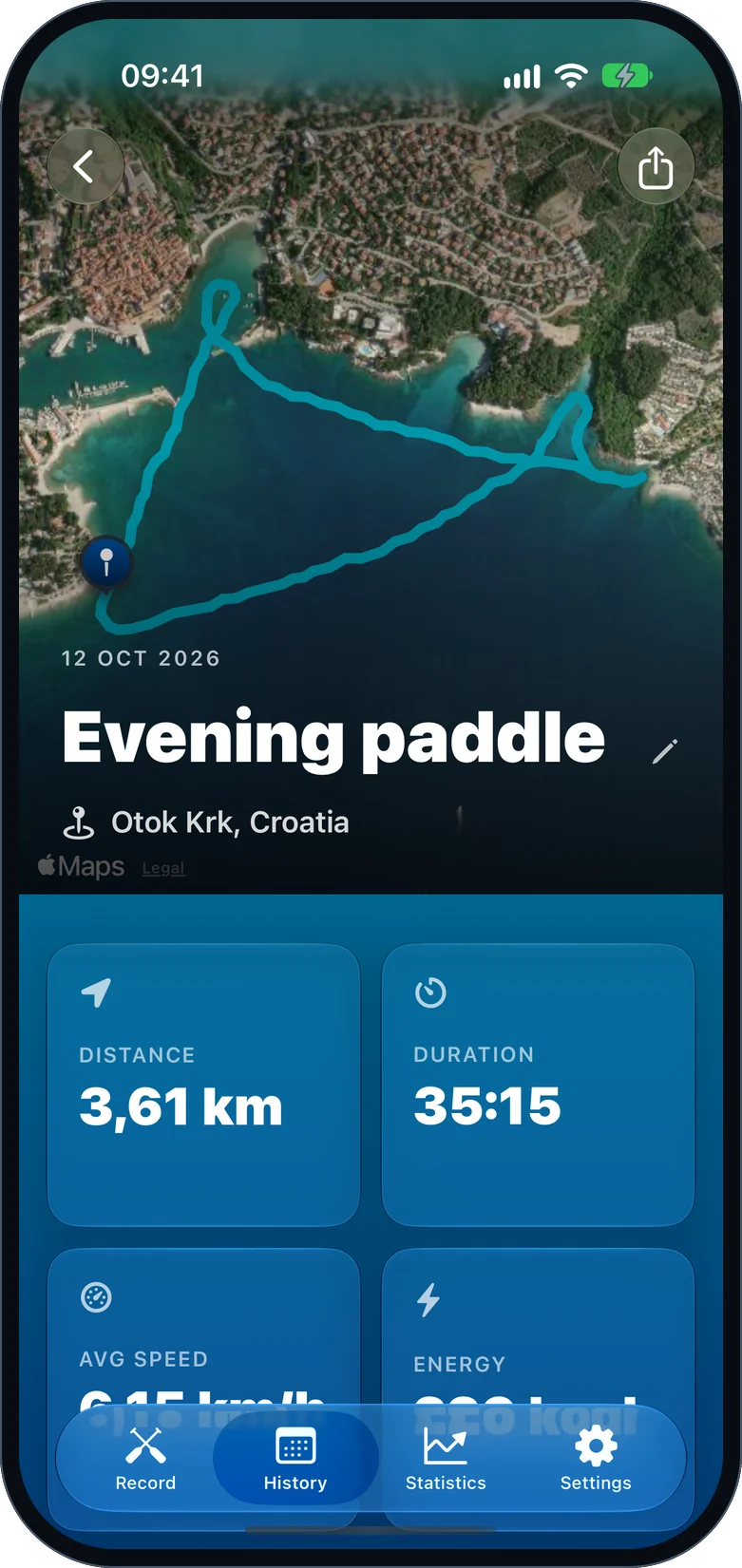 SUP Tracker workout route map and stats