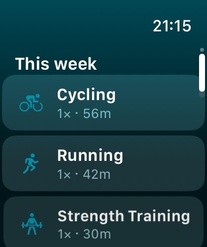 Apple Watch activities page